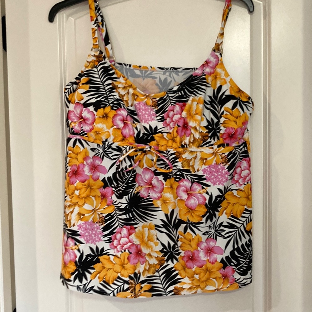 Yellow and Orange Fitted swim Top with Floral Print